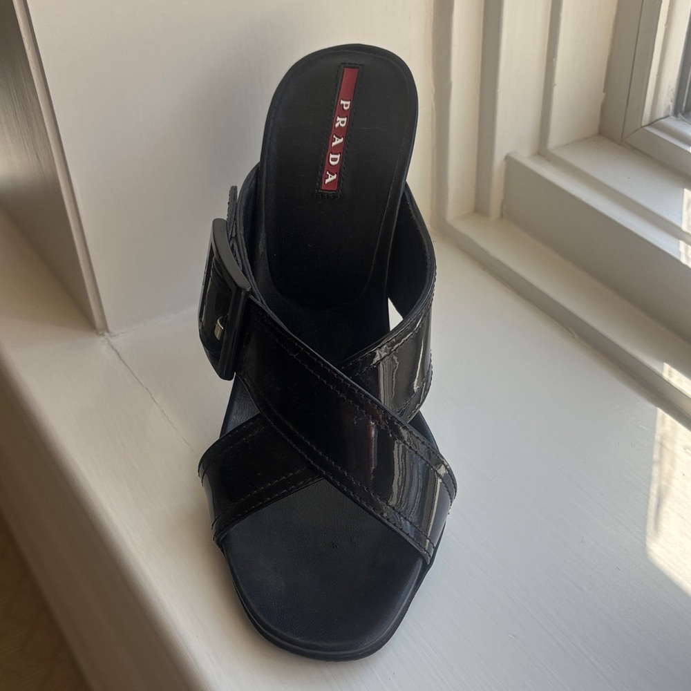 Prada Women's Glossy Black Mules